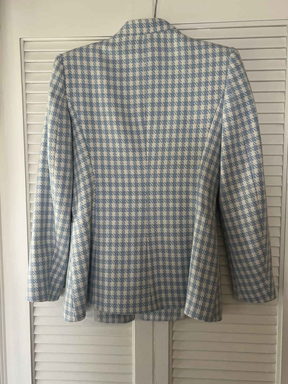 Zara Light Blue & White Houndstooth Collarless Blazer - Picture 7 of 14